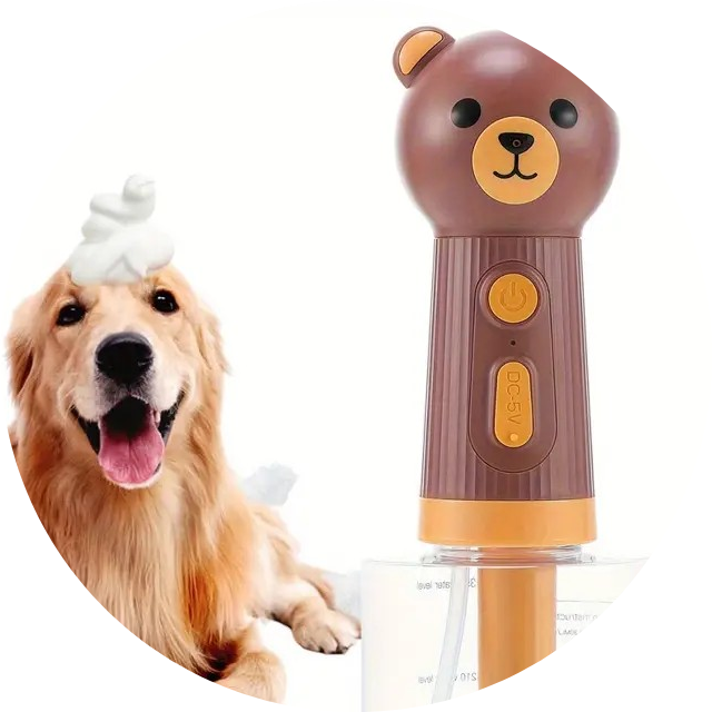 A clean floor with pet supplies including a brush, a bottle of cleaning spray, and a stack of absorbent cloths.