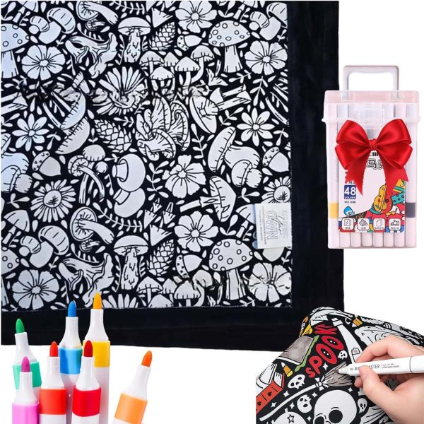 DIY Coloring Blanket With Markers Creative Personalization Halloween Pattern Blanket Stress Relief Unique Paint Art Decor Gift