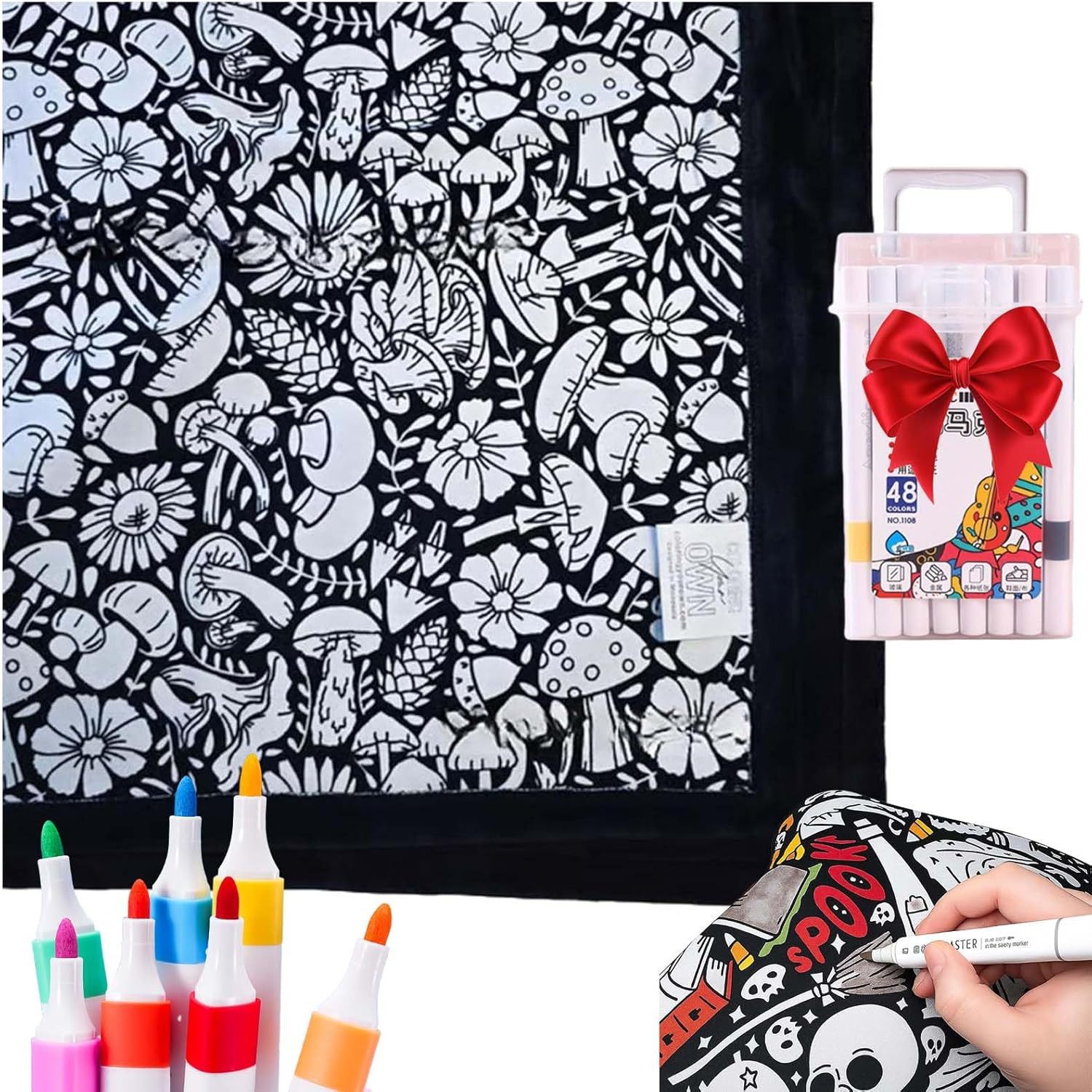 DIY Coloring Blanket With Markers Creative Personalization Halloween Pattern Blanket Stress Relief Unique Paint Art Decor Gift