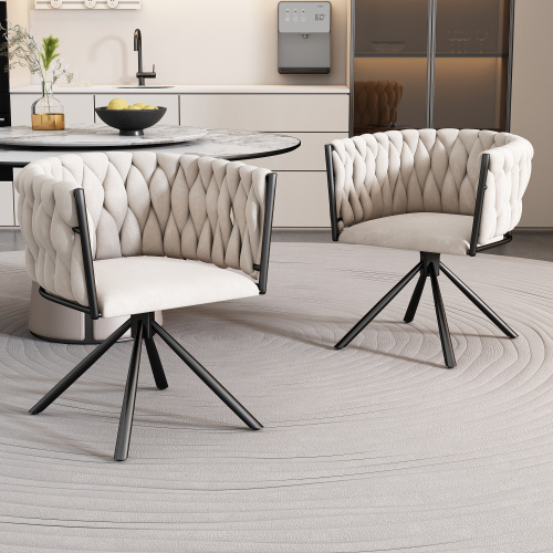 Velvet Dining Chair, Single Light Luxury Living Room Bedroom Swivel Chair, Leisure Swivel Chair With Four Metal Support Legs, Beige