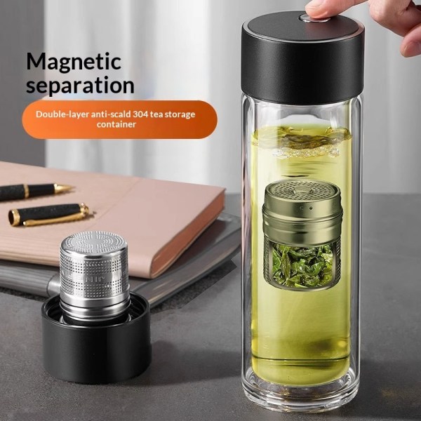 Tea-and-water-separating Magnetic-infuser Heat-resistant Glass Teacup